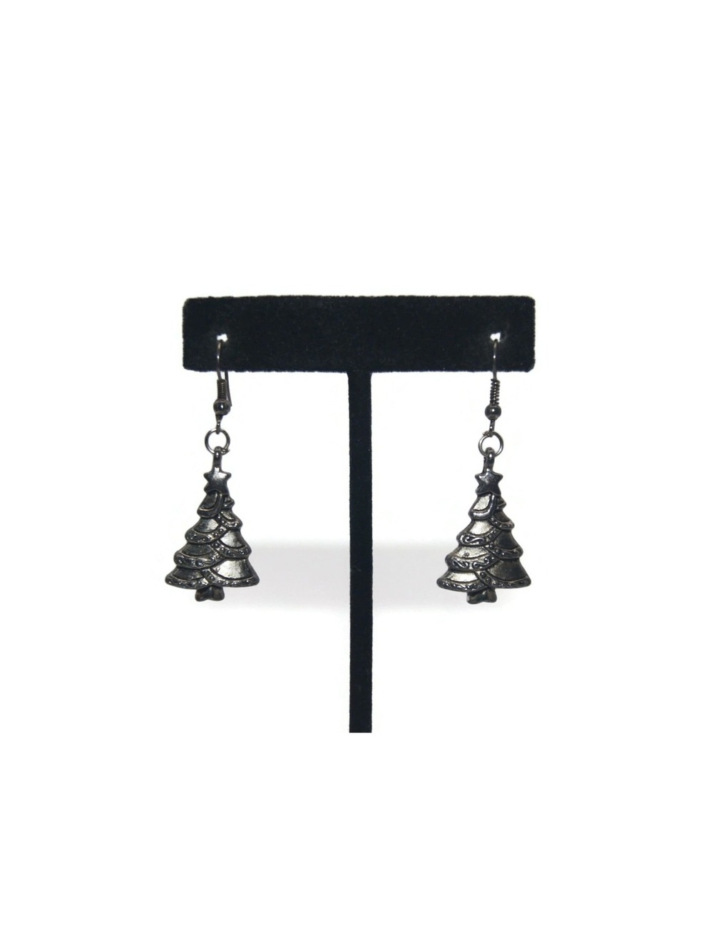 Vintage Silver Tone Christmas Tree Dangle Earrings with Hook Backs.